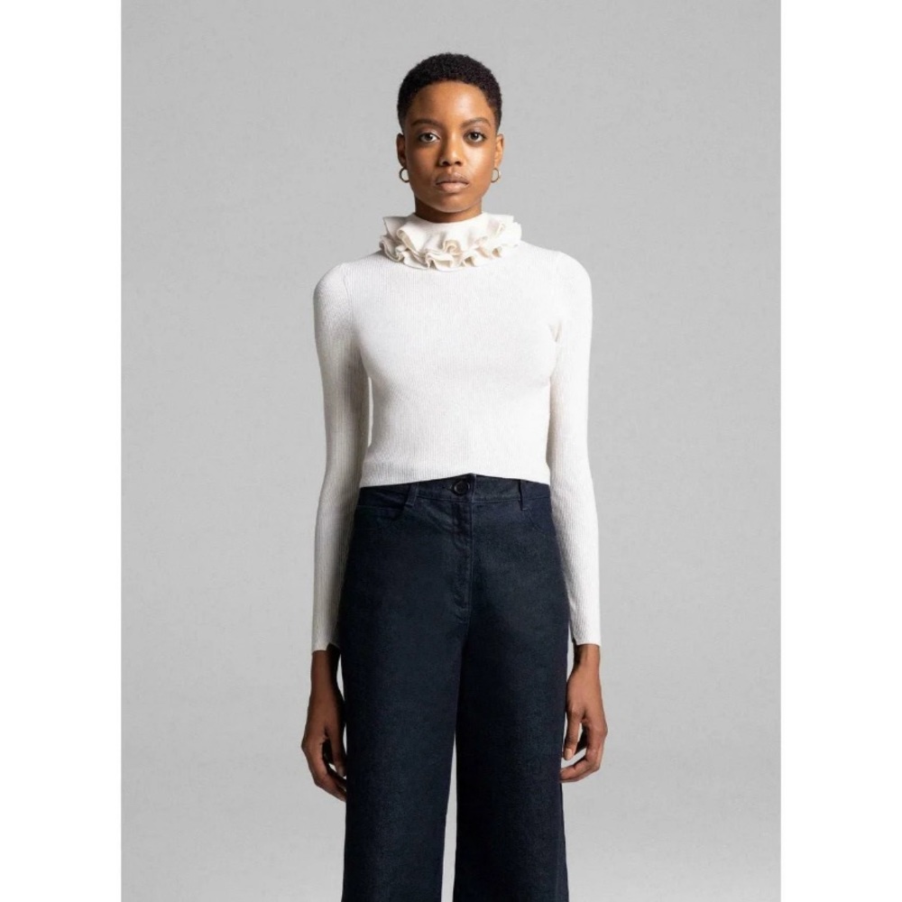 A.L.C. Maddox Ribbed Ruffle-Neck Sweater